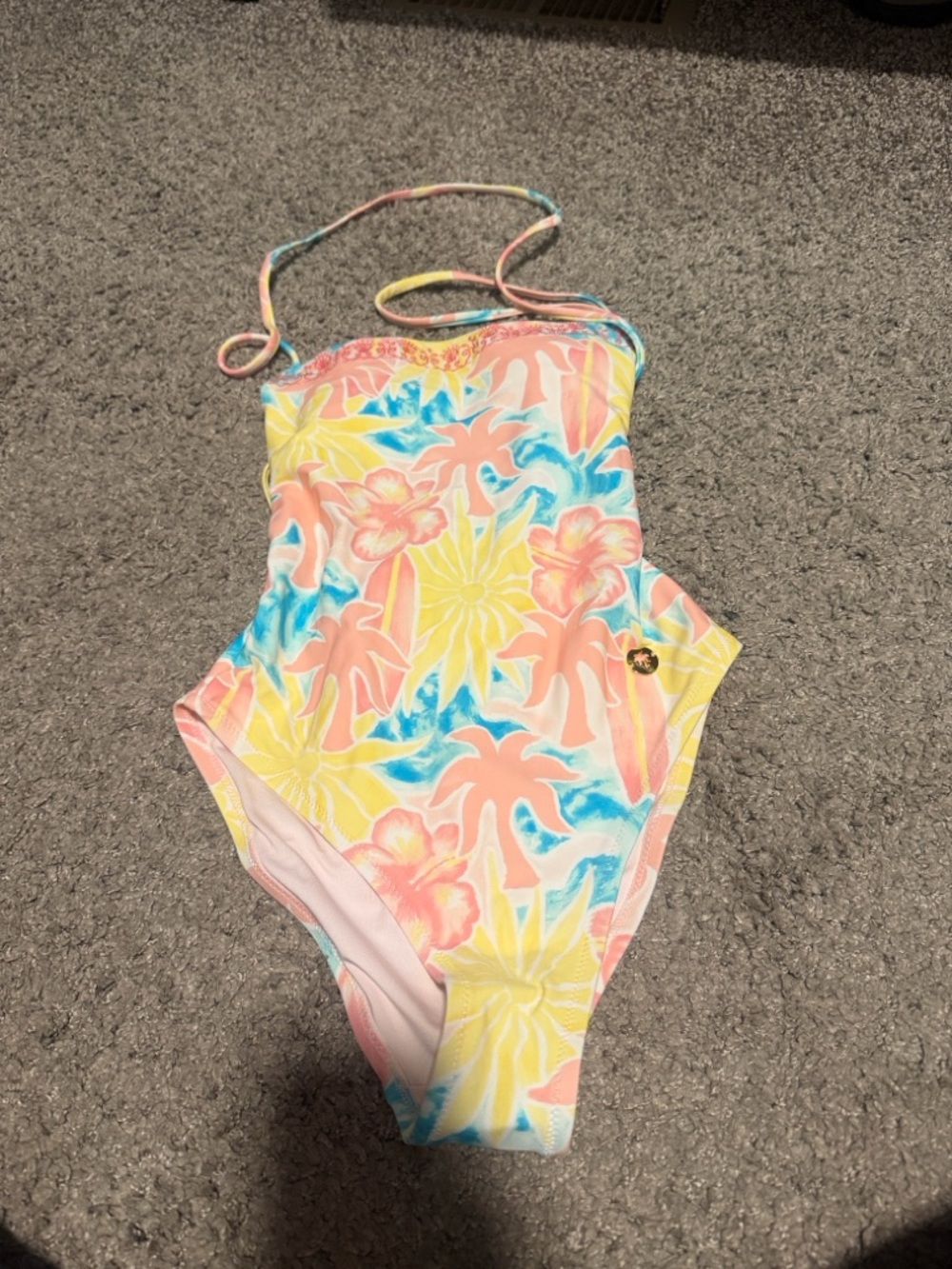 Pink Palm Puff Tropical Print Caya One-Piece Swimsuit. Out of stock online